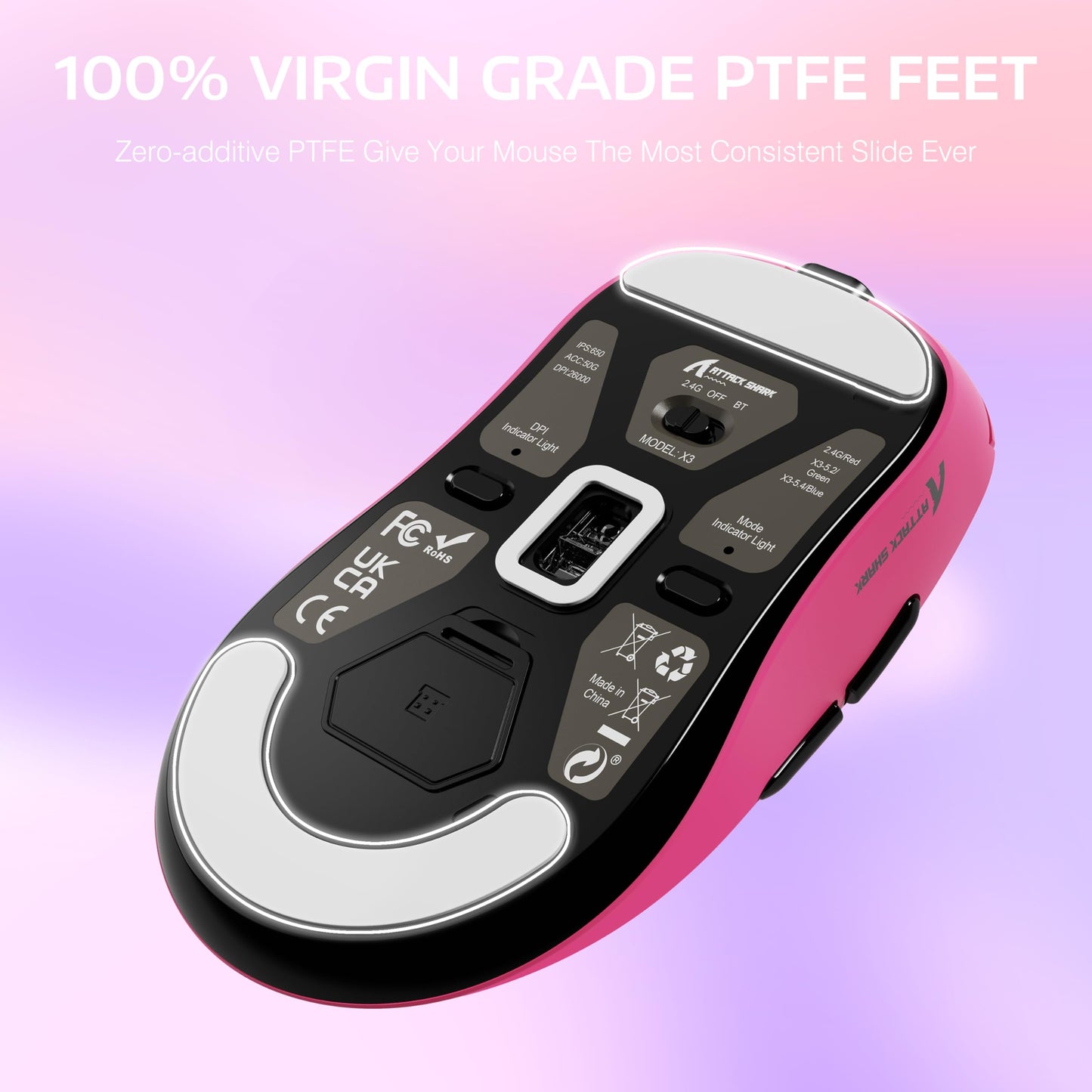 ATTACK SHARK X3 Wireless Gaming Mouse, 49g Ergonomic Computer Mouse, Triple Modes PAW3395 26K DPI Optical Sensor, 200h Battery Life, Programmable