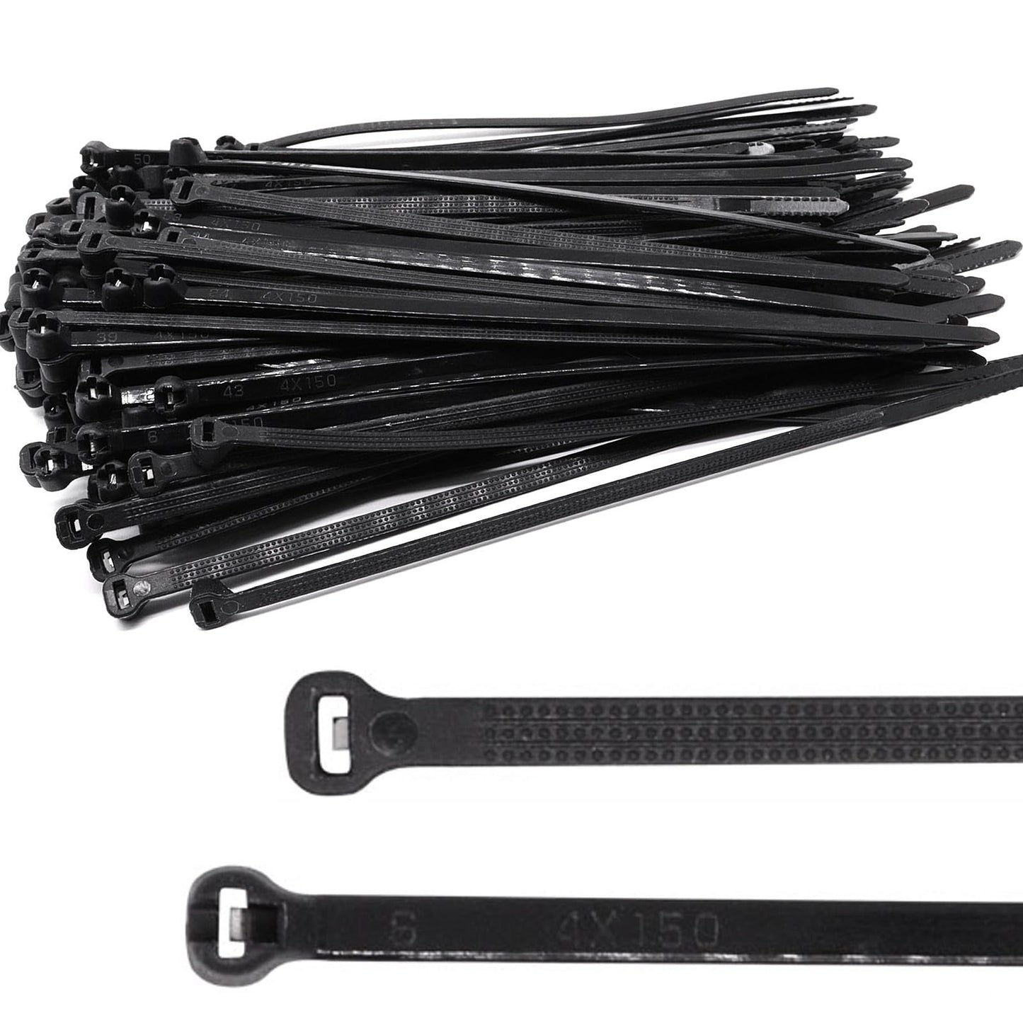 BUXIMN 150pcs Push Mount Zip Ties 6 inch, Self Locking Straps Cable Zip Tie with Stainless Steel Metal Tooth Locking Device Heavy Duty Nylon Zip Tie