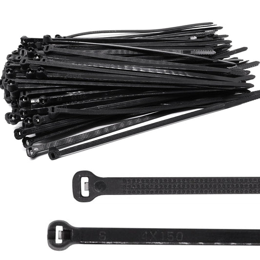 BUXIMN 150pcs Push Mount Zip Ties 6 inch, Self Locking Straps Cable Zip Tie with Stainless Steel Metal Tooth Locking Device Heavy Duty Nylon Zip Tie