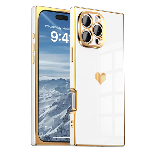 IAIYOXI Case for iPhone 13 Pro - Rectangle Design, Full Camera Protection, Cute Heart Pattern, Electroplated Reinforced Corners, Shockproof Edge