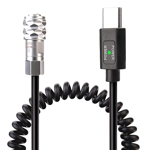KOERTACOO BMPCC 4K/6K Trigger Coiled Power Cable for Blackmagic Pocket Cinema Camera 4K/6k,USB C Type-C PD Male Connector to Weipu SF61B/S2 2-pin