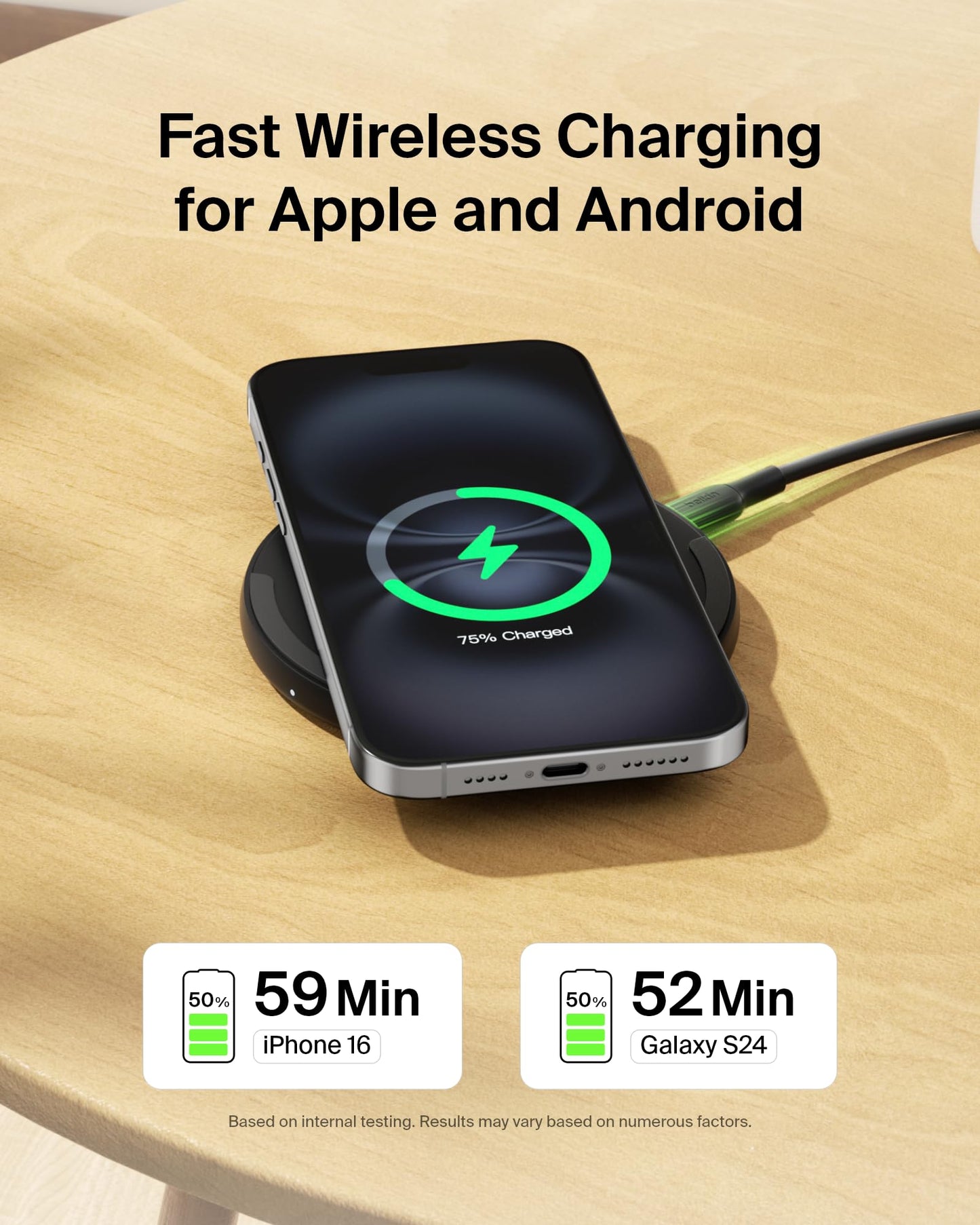 Belkin Wireless Charging Pad 15W - Qi Charger - Wireless Charger iPhone 17, Charging Station for Apple iPhone 16/15/14 Series, AirPods, Samsung Galaxy