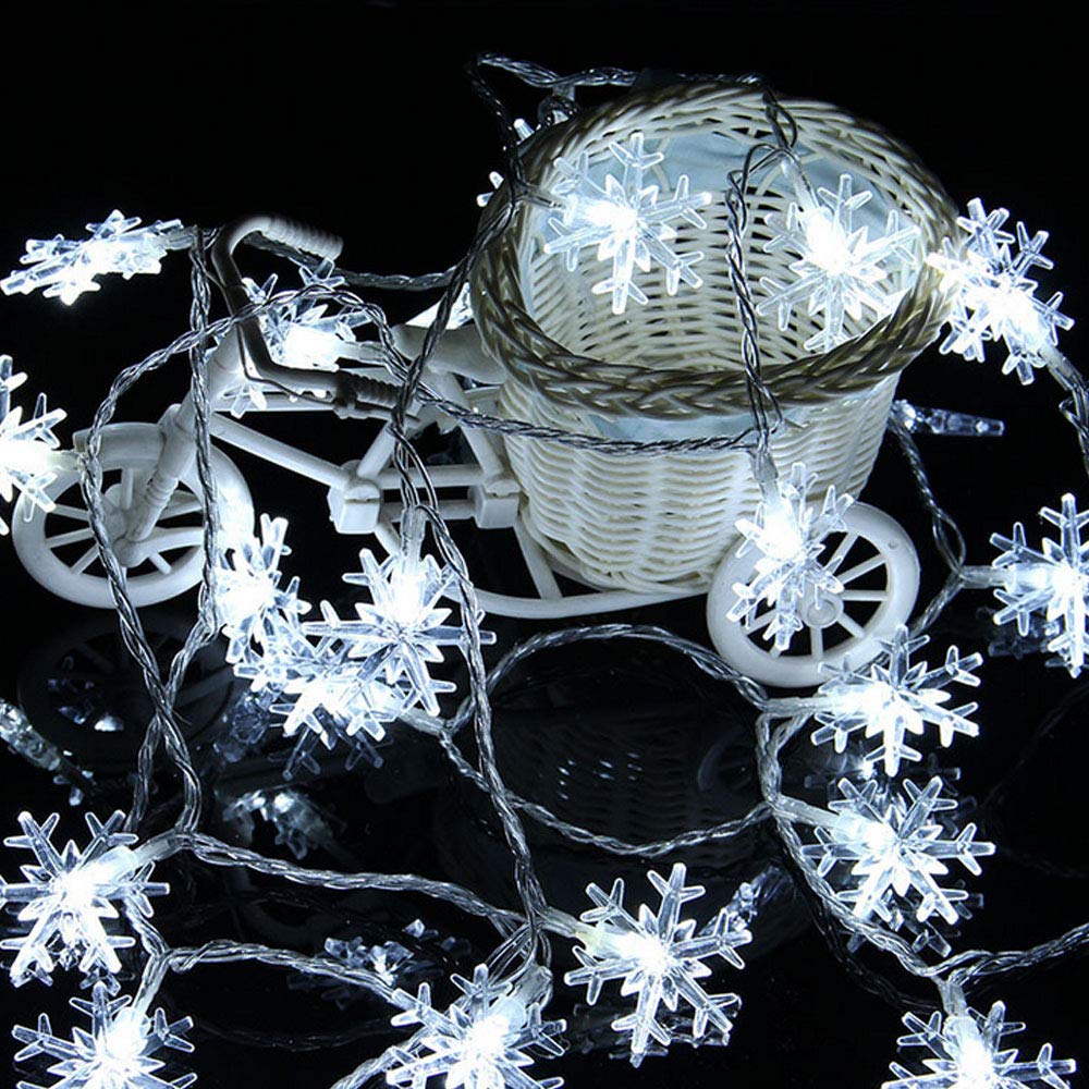 WesGen Christmas Lights?Snowflake String Lights Battery Operated Waterproof 20ft, 40 LED Fairy Lights for Xmas Garden Patio Bedroom Party Decor