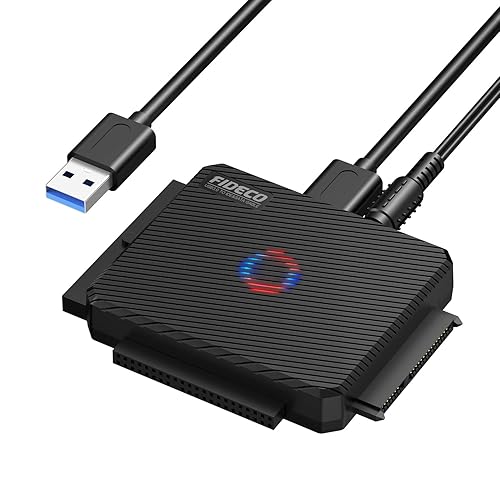 FIDECO SATA/IDE to USB 3.0 Adapter, Hard Drive Adapter Cable Converter for Universal 2.5/3.5 Inch IDE HDD, 2.5 Inch SSD, 5.25-Inch DVD/CD Drive