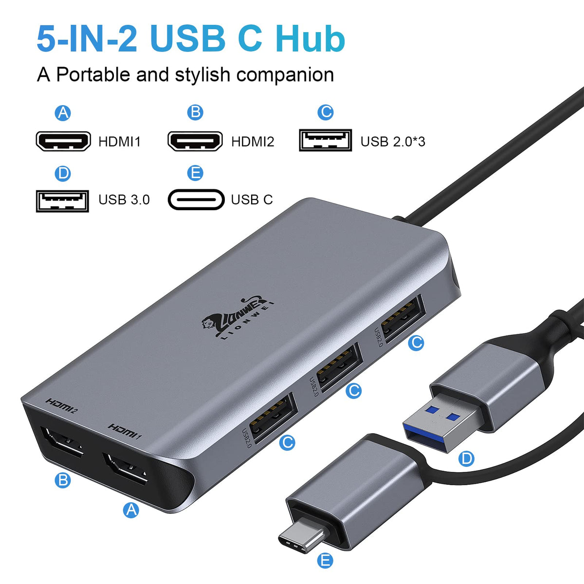LIONWEI USB 3.0 to Dual HDMI Docking Station for MacBook (Driver Needed)