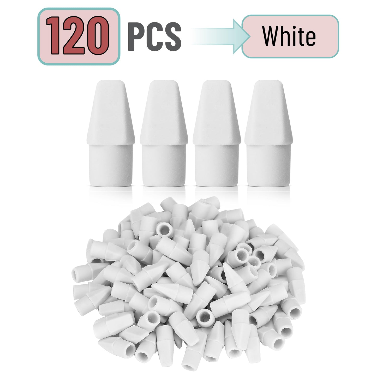 Mr. Pen- White Pencil Top Erasers, 120 pcs, Eraser Caps for Pencils