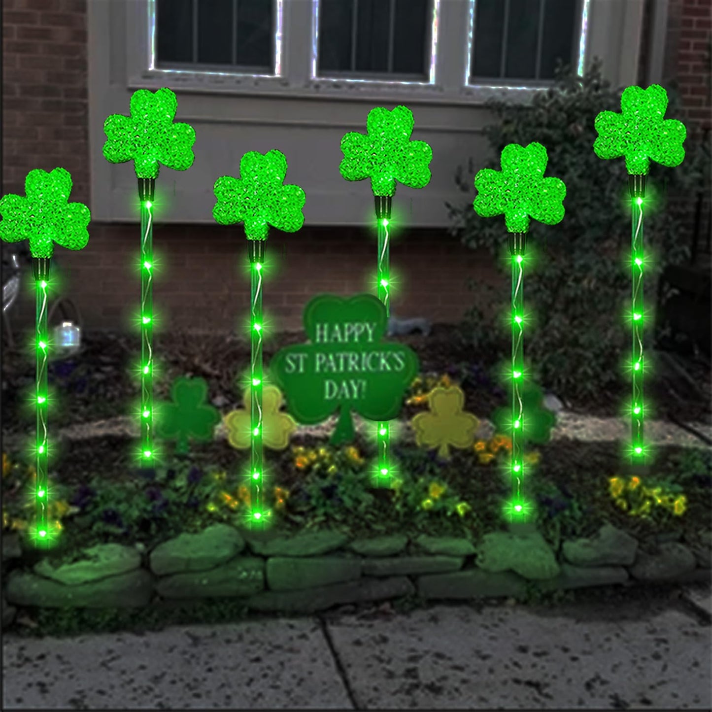 ANLTDTC Solar Shamrocks Garden Stake Lights for St. Patrick's Day Decorations Outdoor, 8 Modes Green Lucky Clover Pathway Lights Waterproof St