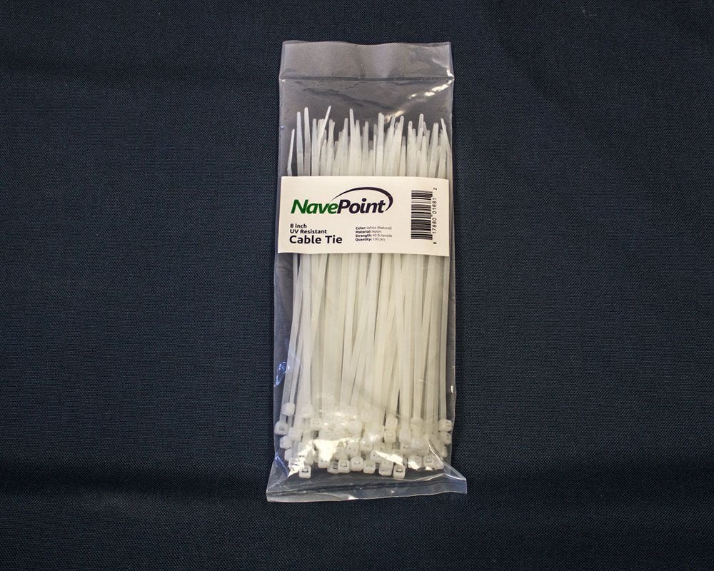 NavePoint 8 Inch Nylon Cable Wire Zip Tie 40 lbs - Natural White 1000 Pack Lot Pcs Qty