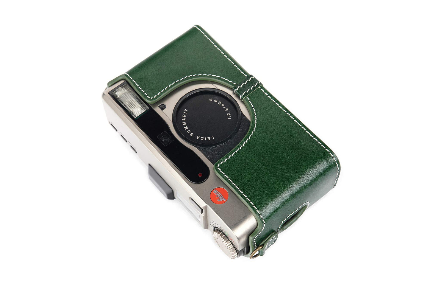 Leica Minilux Case, BolinUS Handmade Genuine Real Leather Half Camera Case Bag Cover for Leica Minilux/Minilux Zoom Camera with Hand Strap (Green)