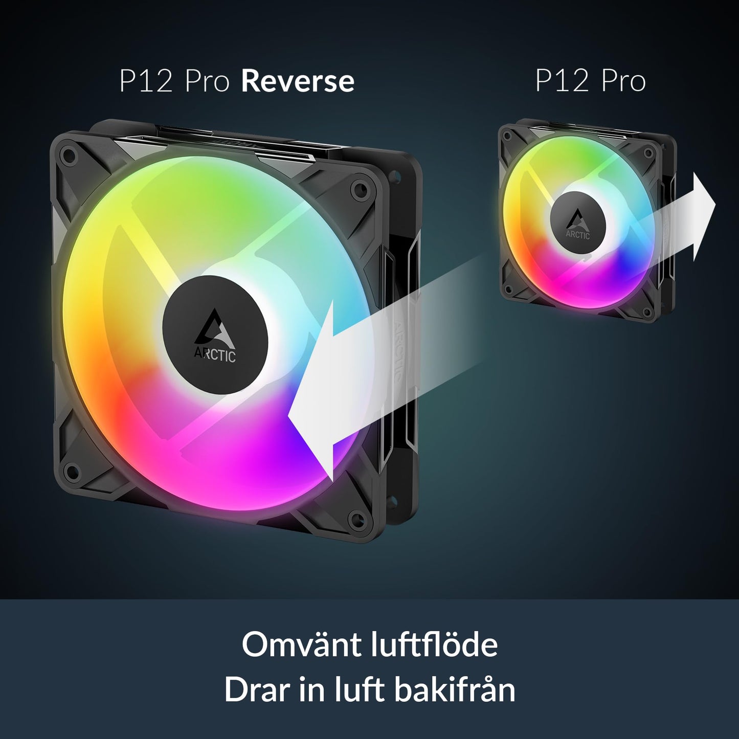 ARCTIC P12 Pro Reverse A-RGB - 120 mm Premium Fan with Reverse Airflow, PWM Fan with Y Cable Splitter, 500-3000 RPM, 0 RPM <5% PWM, 5V Digital RGB