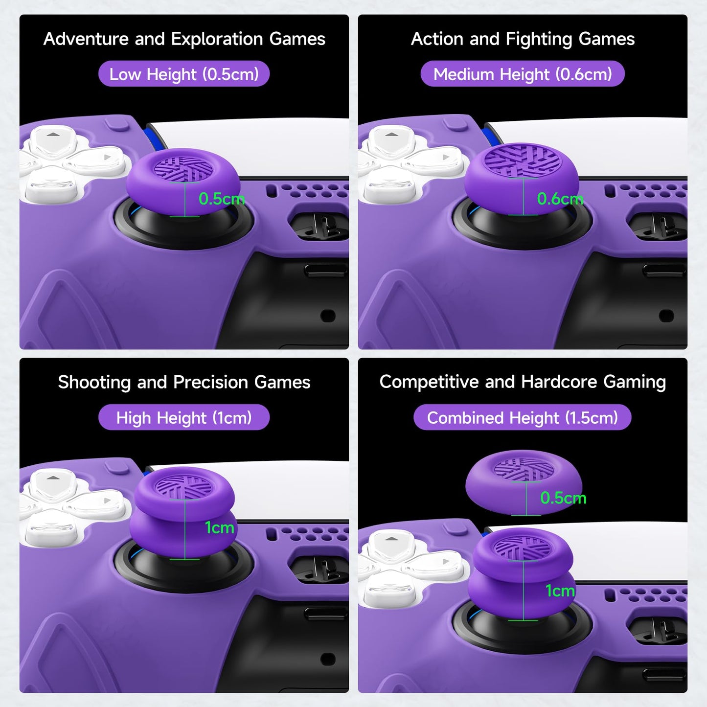 JEMDO Thumb Grips for PS5/PS4/Switch Pro Controllers, Silicone Joystick Caps with Anti-Slip Design, 3 Heights (High/Mid/Low) Button Caps, Gaming