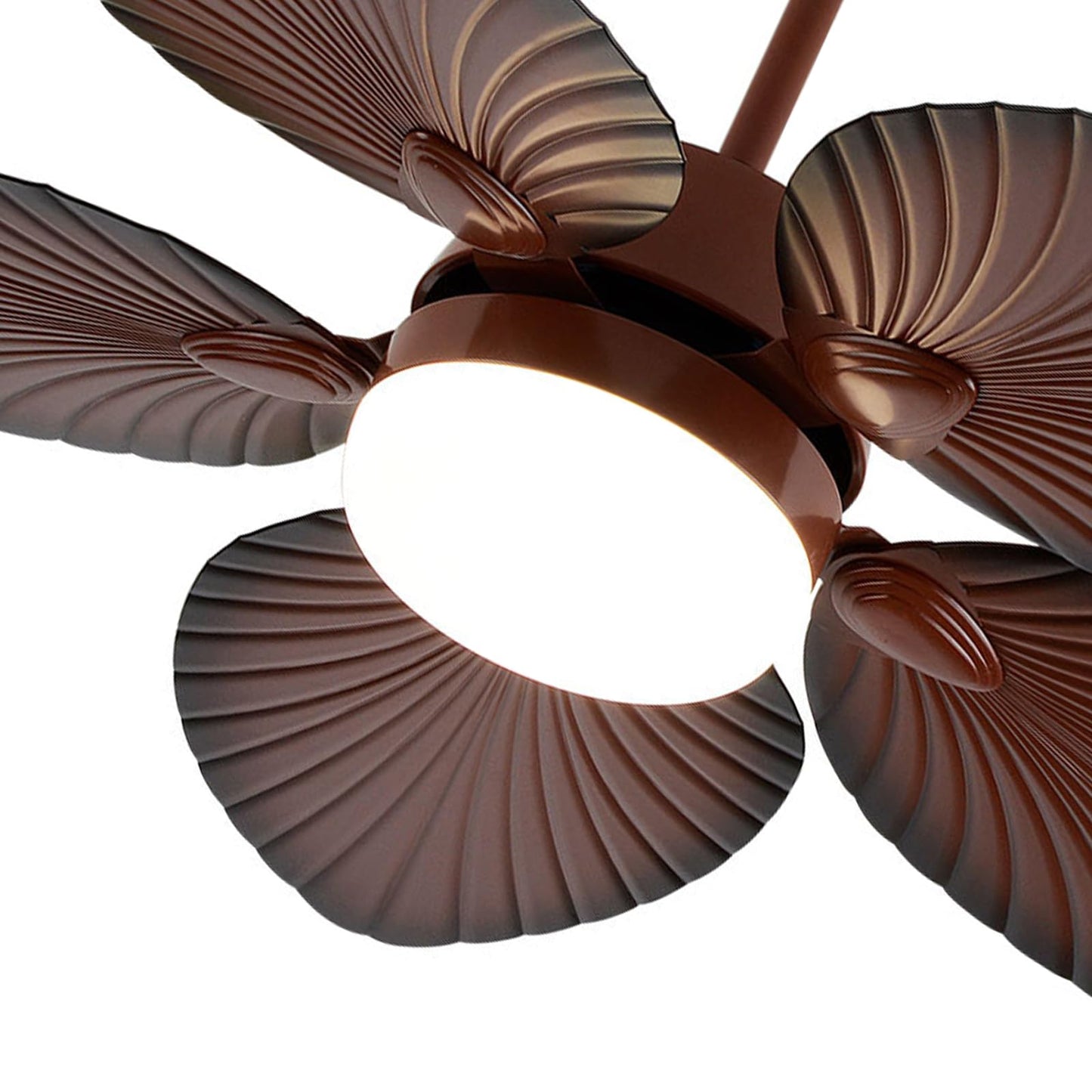 Haivenliuy 52 Inch Tropical Palm Leaf Ceiling Fan with LED Lights,5 Palm Wooden Reversible Blades 3 Speed Glass Lampshade Vintage Chandelier Fan