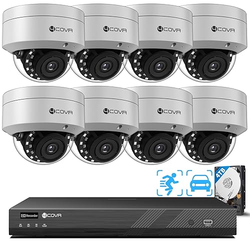 4COVR 12MP 16 Channel Security Camera System - Human Vehicle Detection, 16CH NVR with 4TB HDD, 8X 12MP IK10 Vandal-Proof Wired PoE IP Camera
