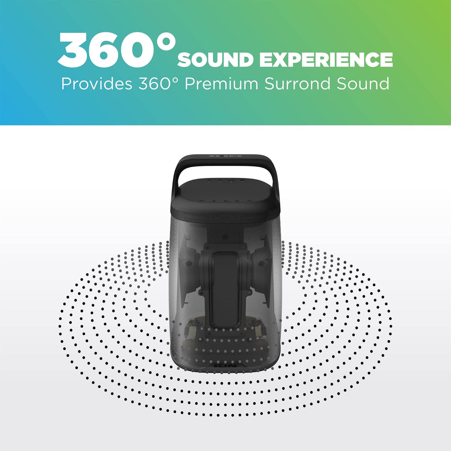 ION Audio Acadia 30-Watt Portable Bluetooth Speaker - Waterproof, 360 Degree Stereo Sound, Multi-Color LED Lights, Bass Boost (Model: iSP134A)