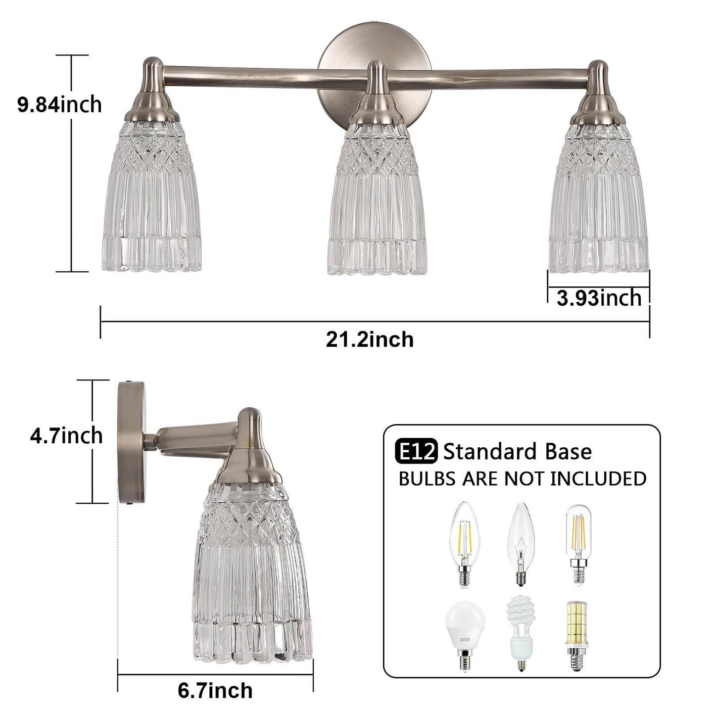 HDDFL Brushed Nickel Bathroom Vanity Light Fixture 3 Lights Modern Glass Wall Sconce for Bedroom Bath Living Room Hallway