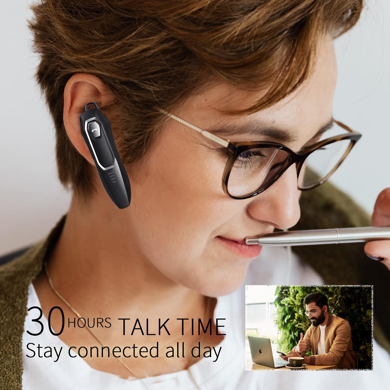Micool Trucker Bluetooth Headset, Noise Cancelling, 30H Talking Time, Hands Free Bluetooth Earpiece for Cell Phons