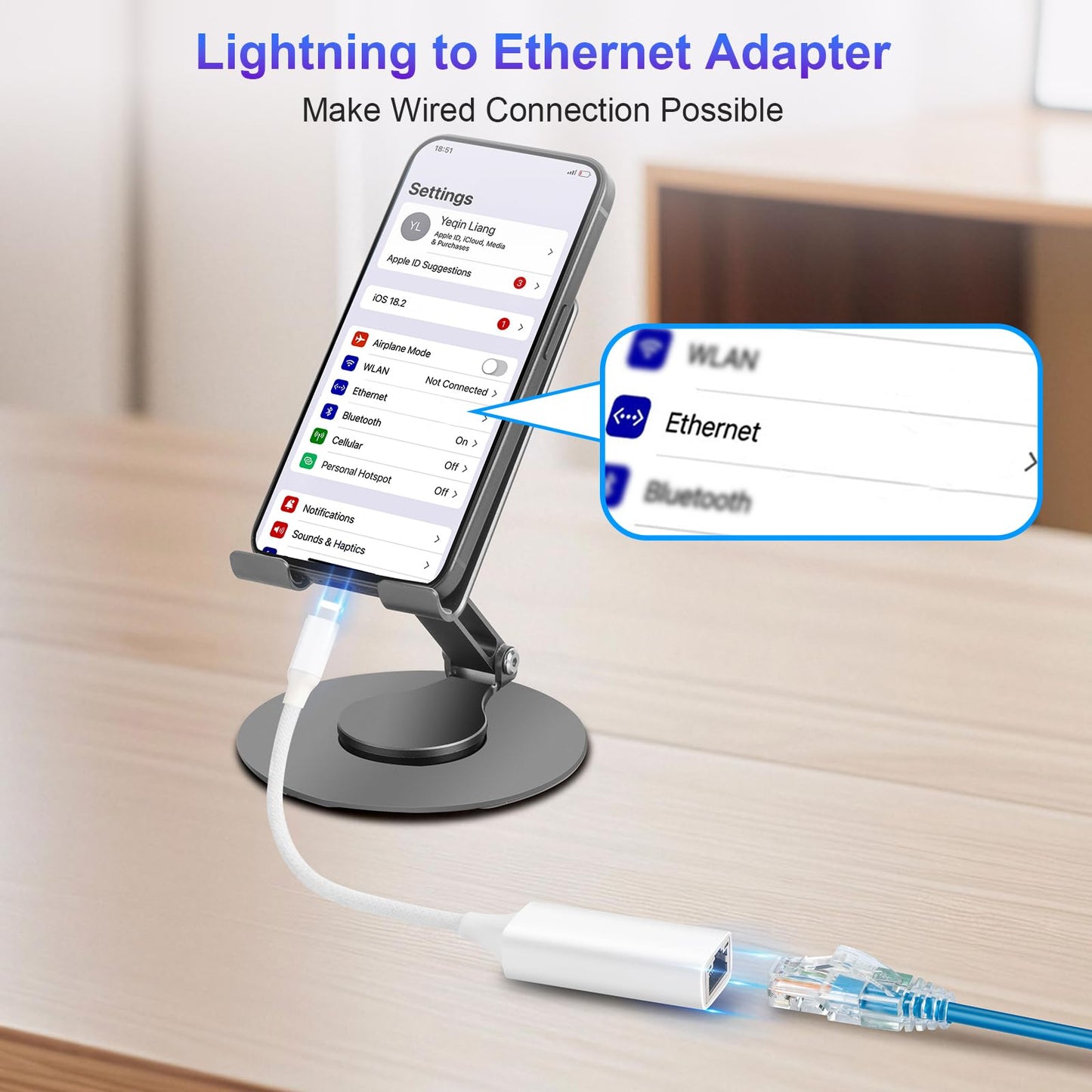 Junsky [MFi Certified] Lightning to Ethernet Adapter, 100Mbps Lightning to RJ45 Ethernet LAN Network Adapter, Compatible for i-Phone