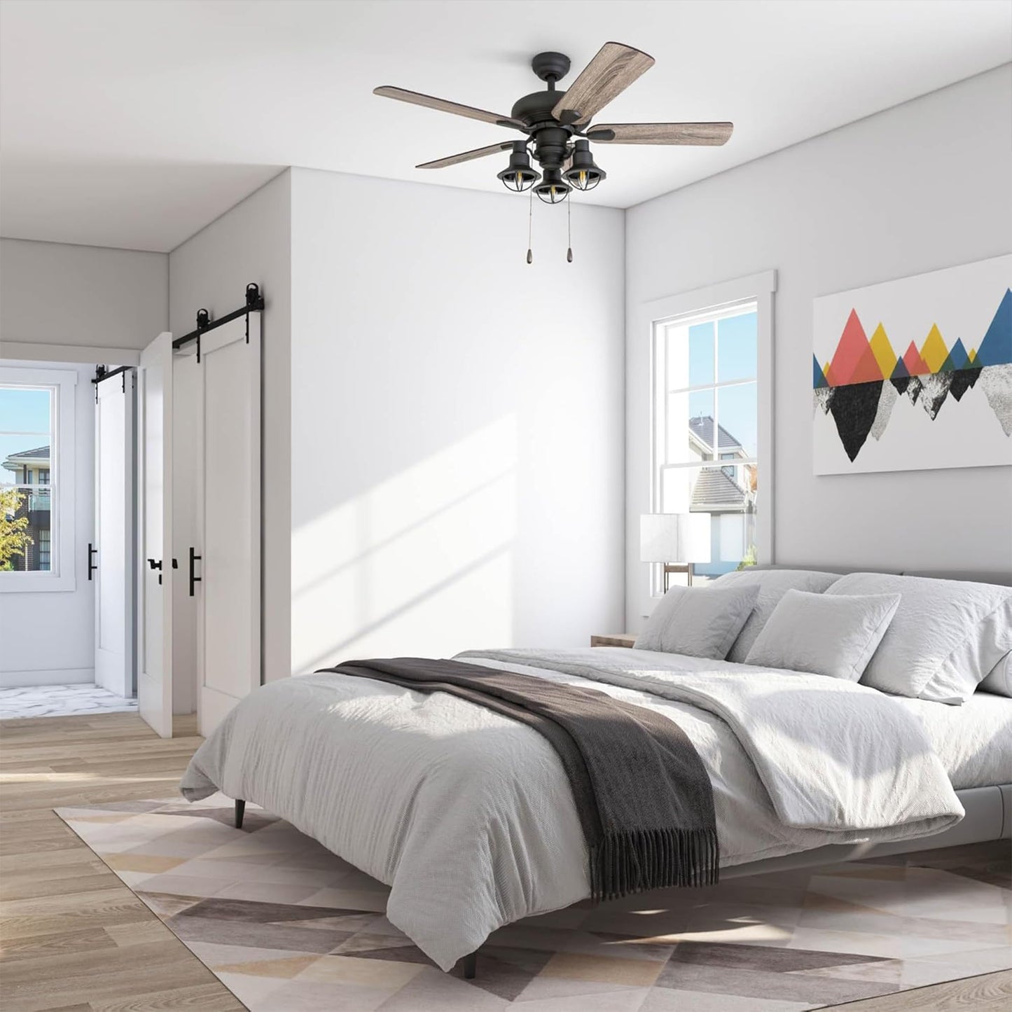 Prominence Home Piercy Farmhouse LED Ceiling Fan with Light, Pull Chain, 3 Mounting Options, 5 Dual Finish Blades and Reversible Motor, 42"