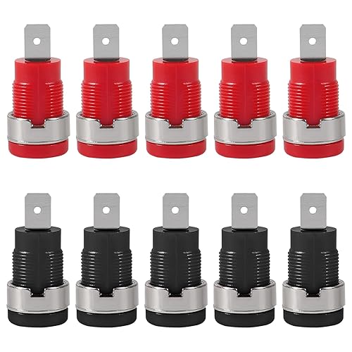 QCCAN 10PCS Black and Red 4mm Banana Female Jack Connector Banana Binding Post Panel Mount Adapter for 4mm Banana Plug Connectors (B Style)