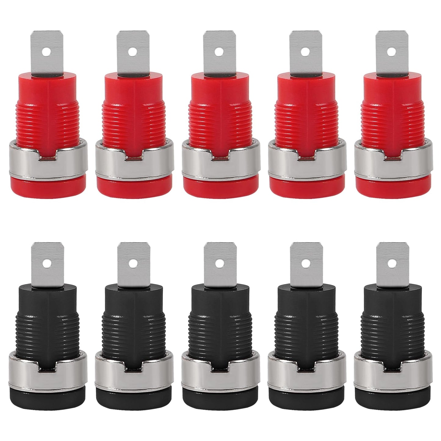 QCCAN 10PCS Black and Red 4mm Banana Female Jack Connector Banana Binding Post Panel Mount Adapter for 4mm Banana Plug Connectors (B Style)
