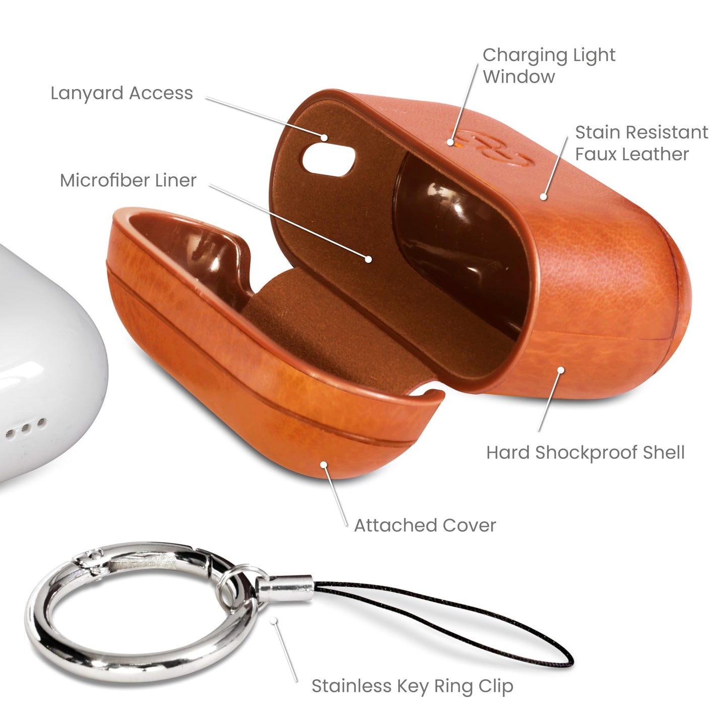 Dreem Real Leather AirPods Pro 3 Case Cover, Keychain Carabiner Clip, for Apple AirPods Pro 3 Case, Leather + Protective Hard Plastic Shell, MagSafe