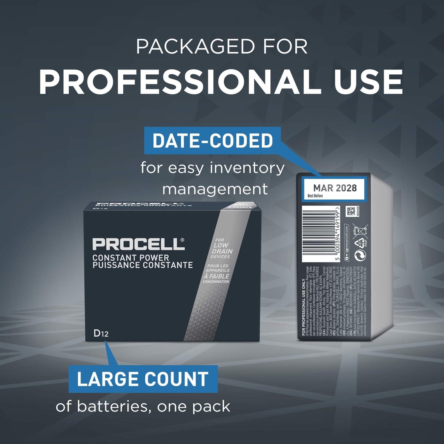 Duracell PC1300 1.5V D12 Procell Alkaline-Manganese Dioxide Battery, 12 Count (Pack of 1) - Packaging May Vary
