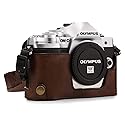 MegaGear MG1351 Olympus OM-D E-M10 Mark III Ever Ready Leather Camera Half Case and Strap, with Battery Access, Dark Brown