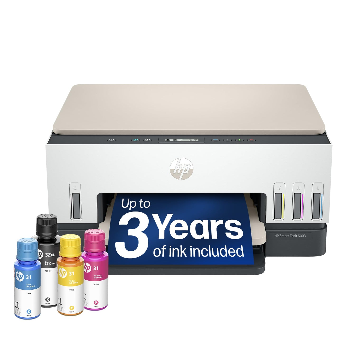 HP Smart Tank 6003 Wireless All-in-One Ink Tank Printer, Scanner, Copier with up to 3 Years of Ink Included, Best-for-Home, Cartridge-Free Refillable