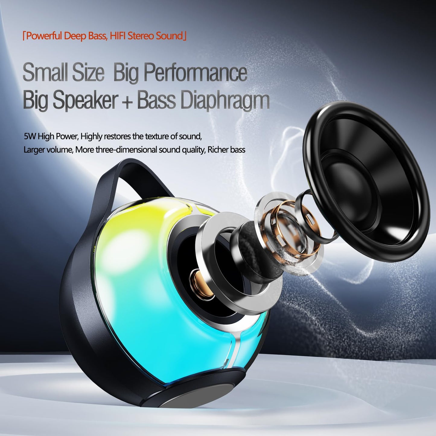 HapIntlNex Mini Bluetooth Speaker,Wireless Portable Speakers,5W High Power, Colorful Light Effects, Surround Sound Effects, Support TWS/TF Card