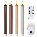 WYZworks Coordinated Chocolatey Mocha Brown 4 Pack, 10" Real Wax LED Flameless Fluted Ribbed Grooved Taper Candles, Remote & Timer Memory, On/Off