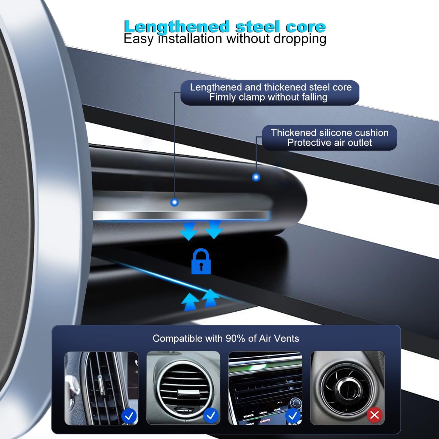 New True Path Ultra-Strong Aluminum Magnetic Phone Holder for Car [2-Pack] - Universal Air Vent Mount with 4 Metal Plates, Compatible with iPhone 16
