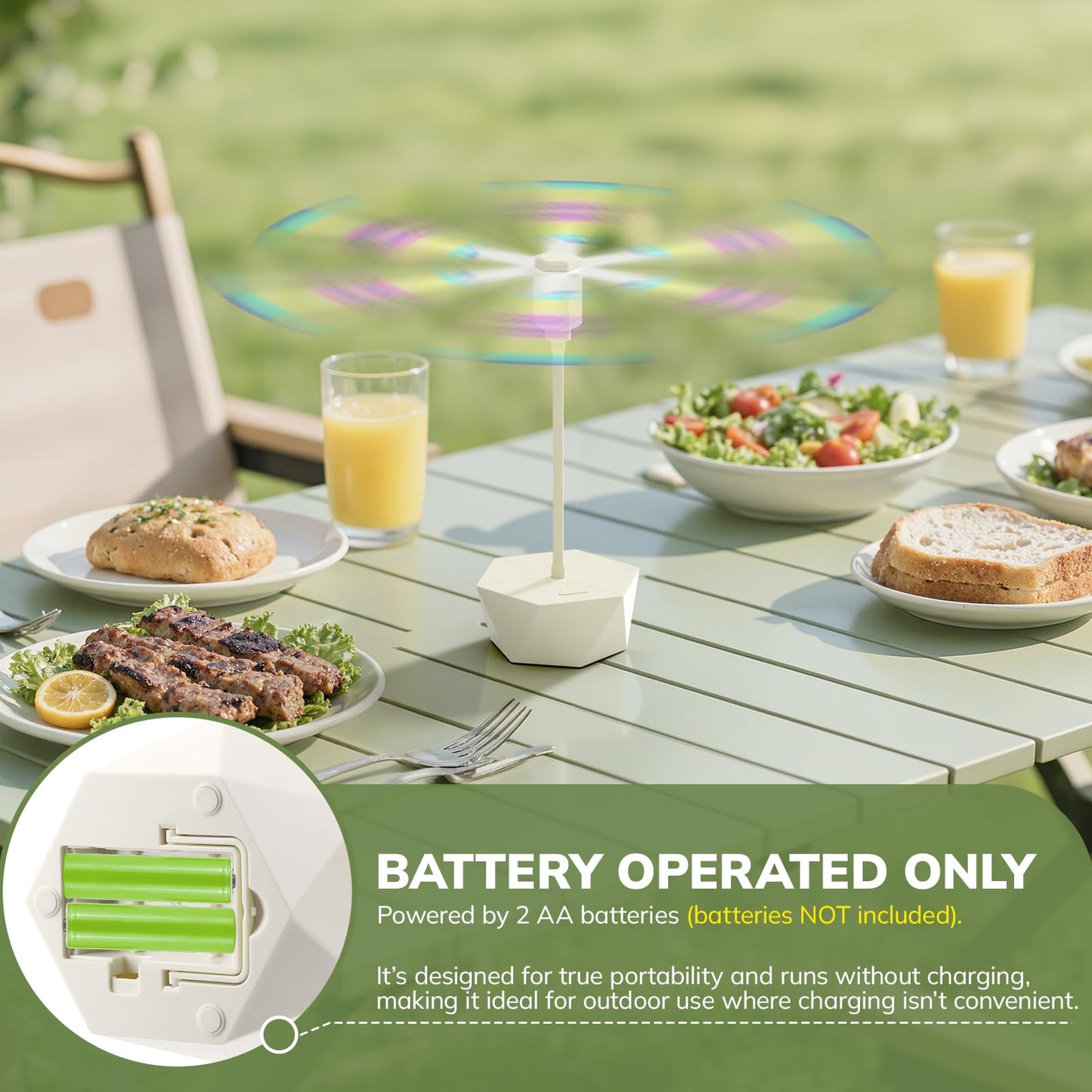 Grete Gotye Portable Battery Powered Fly Fans for Tables Up to 15 Hours Working Time, 4-Pack Indoor Outdoor Food Fan with Flexible Goose-Neck Blades