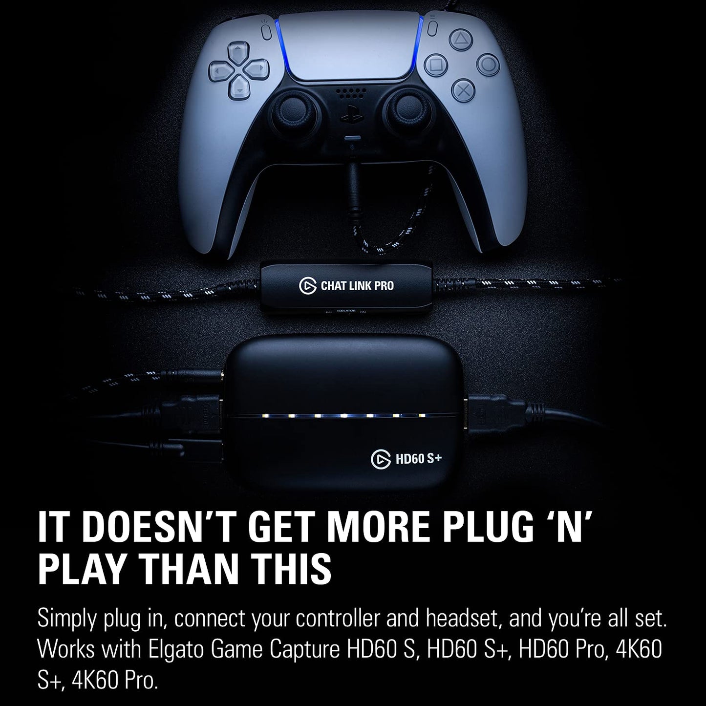 Elgato Chat Link Pro - Audio Adapter, for PS5, PS4, Nintendo Switch, Capture Voice Chat, Gameplay Sound, Extra Long Cable