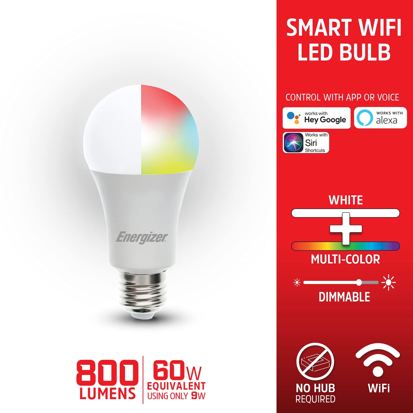 ENERGIZER A19 SMART BRIGHT RGB WHITE LED BULB