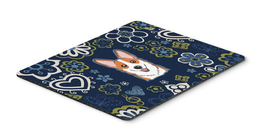 Caroline's Treasures BB5105MP Blue Flowers Red Corgi Mouse Pad, Hot Pad or Trivet for Home Office Gaming Working Computers Laptop Mouse Mat,Washable