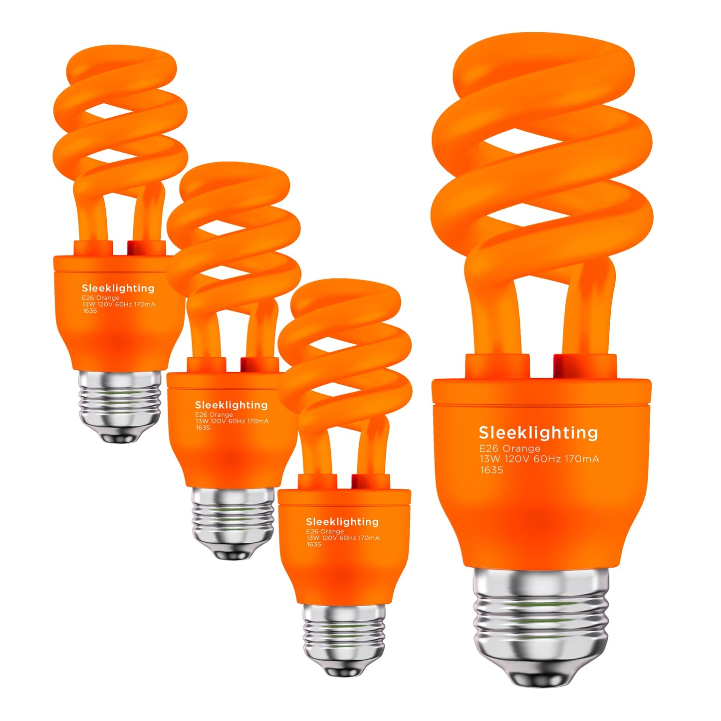 SLEEKLIGHTING 13 Watt Orange Spiral CFL Light Bulb - UL Approved- General Purpose Spiral CFL Orange Light Bulbs - 120 Volt, E26 Medium Base. (Pack