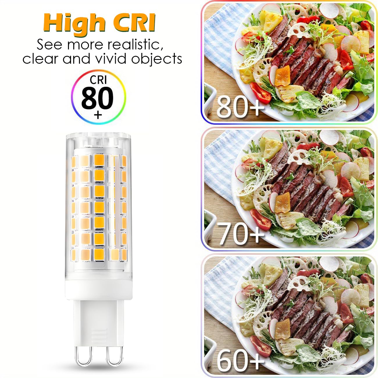 Geminilite G9 LED Bulbs 7W G9 Bi-Pin Base 70W Halogen Bulbs Equivalent Warm White 2700K 800lm T4 Lamp Bulb, Non-Flicker, Non-Dimmable 360°Beam
