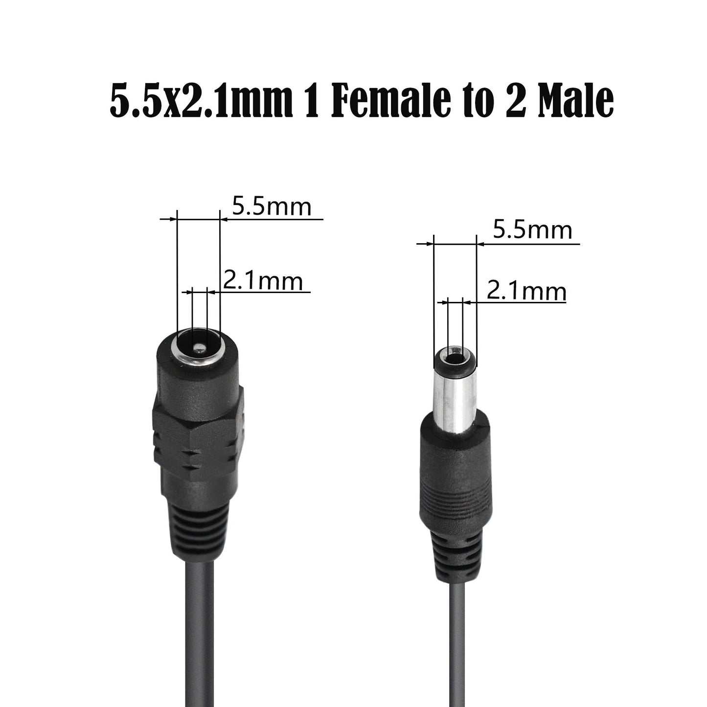 GINTOOYUN DC Y Splitter Cable 1 Female to 2 Male,5.5mm x 2.1mm DC Power Extension Adapter Cable,for CCTV Surveillance Cameras,Surveillance