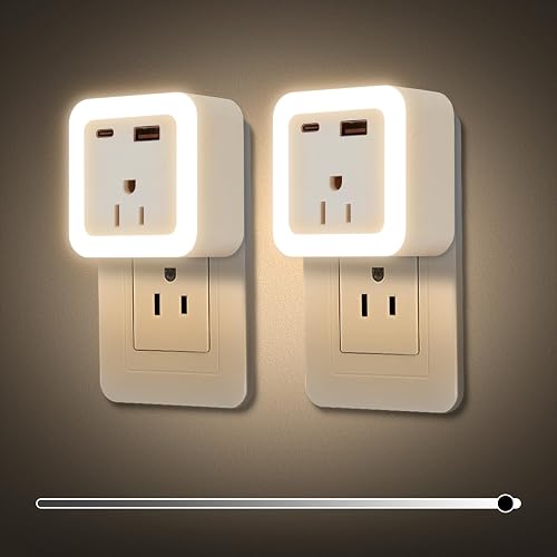 Night Lights Plug Into Wall 2 Pack Rechargeable Battery Backup Light Dusk to Dawn Sensor Night Light with Outlet Expander for Adults Kids Bedroom
