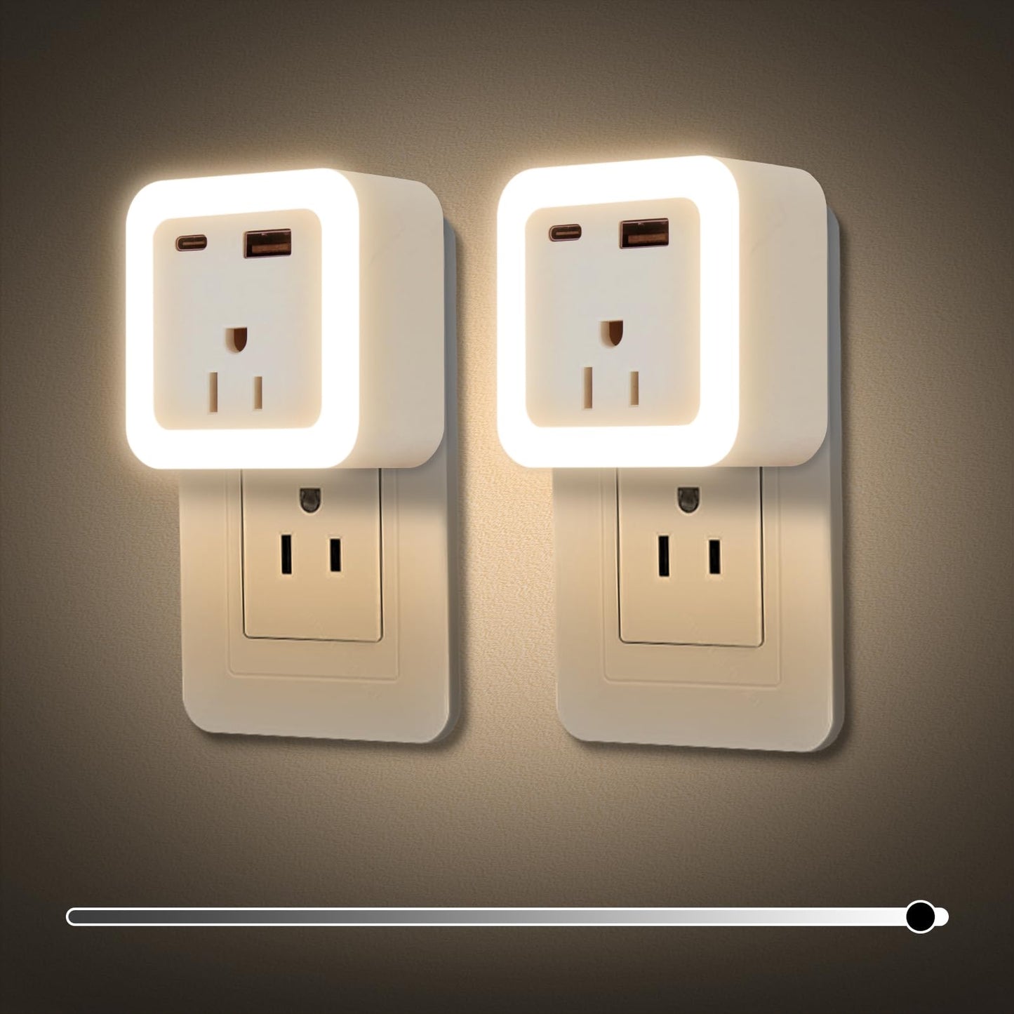 Night Lights Plug Into Wall 2 Pack Rechargeable Battery Backup Light Dusk to Dawn Sensor Night Light with Outlet Expander for Adults Kids Bedroom
