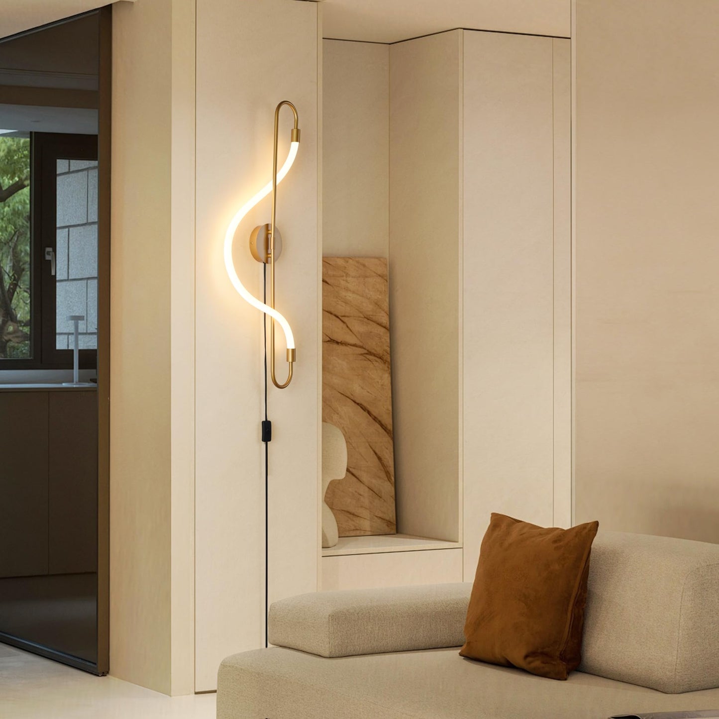 Focolux Modern LED Plug in Wall Sconces, 15W 1200LM 2999K Plug-in/Cordless Wall Light Fixtures for Bedroom and Living Room, White Flexible Silicone