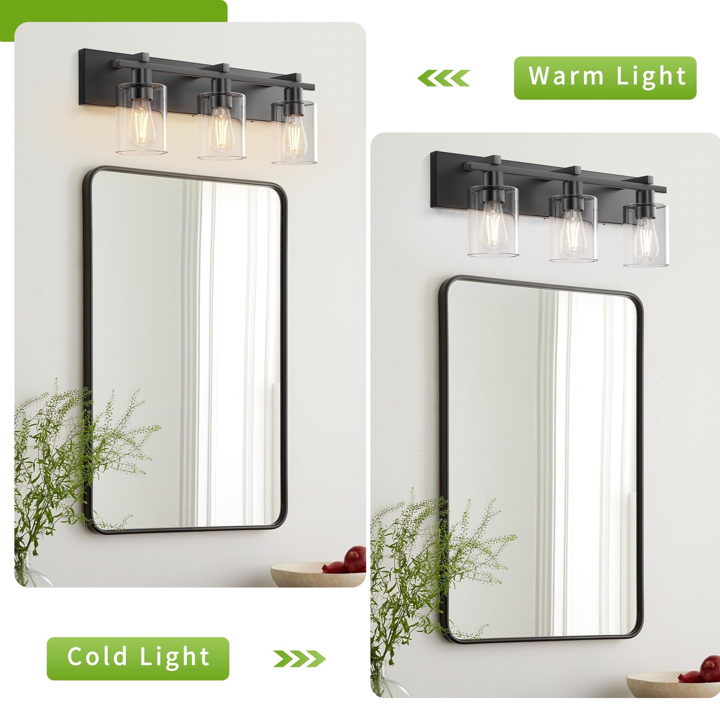 Espird Bathroom Vanity Light,3 Light Matte Black Light Fixture with Thickened Clear Glass Shade, 21 inch Dimmable Modern Wall Sconce, Bathrooms Vanity