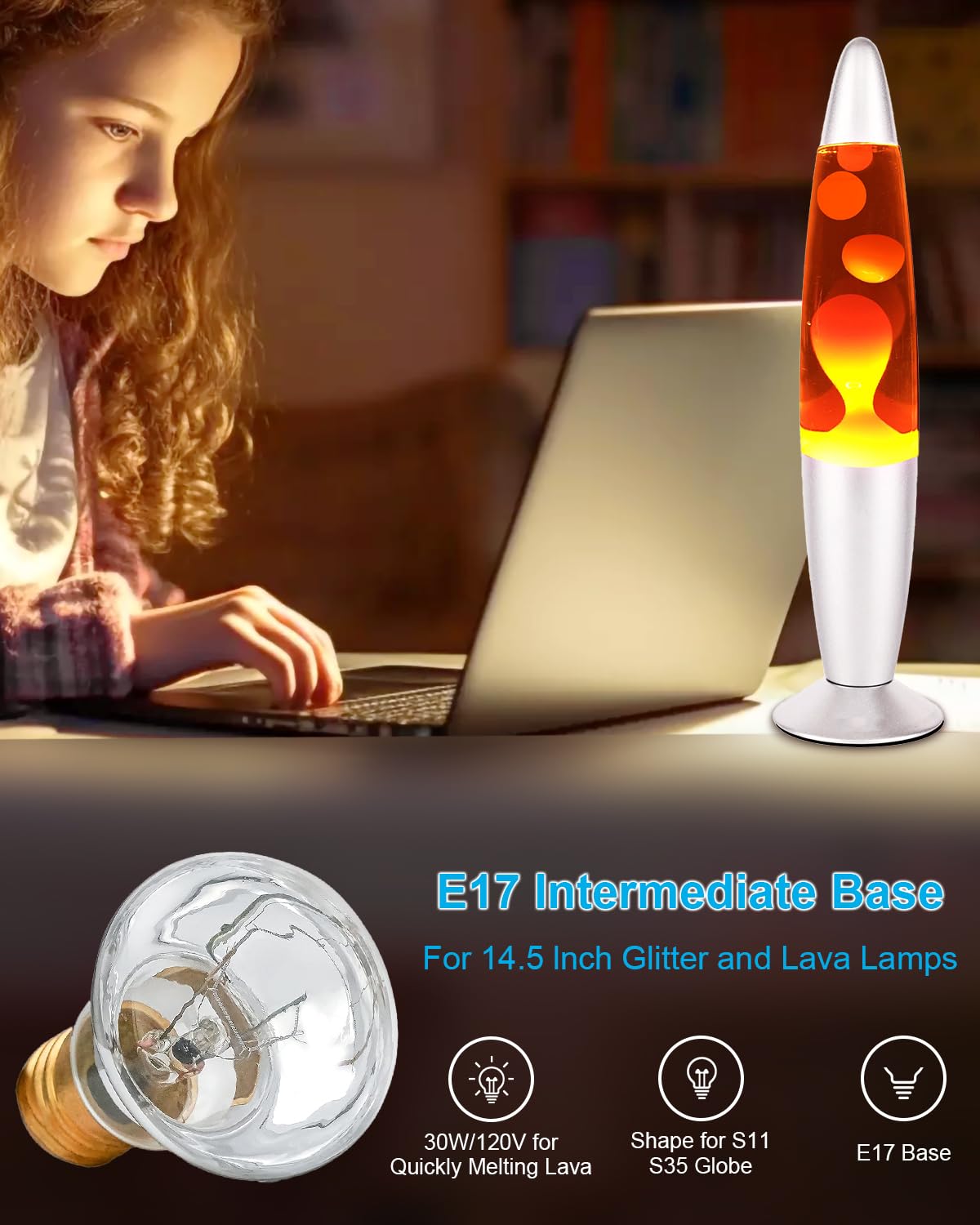 SerBion Lava Lamp Bulb, R39 E17 Reflector Type Bulb for Lava and Glitter Lamps, High-Output Heat 120V 30W Replacement Bulb with Dimmable, 2700K Warm