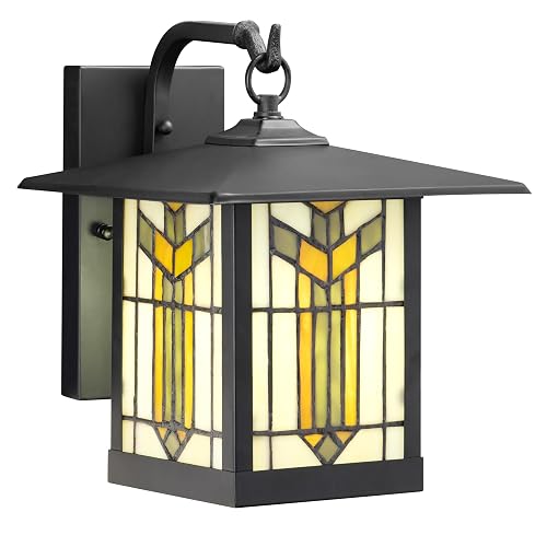 RIVER OF GOODS Stained Glass Outdoor Light Fixture - 11.75" H - Mission Style Porch Light - Lily