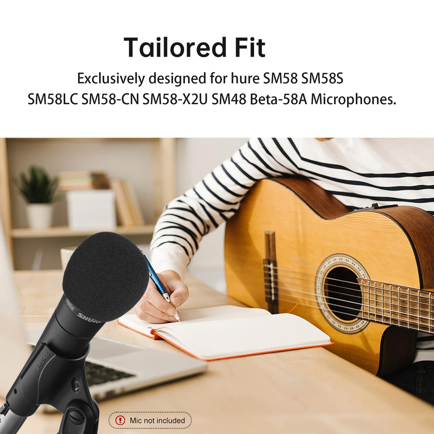 Pop Filter/Windscreen for Shure SM58 SM58S SM58LC SM58-CN SM58-X2U SM48 Beta-58A Microphones, Foam Mic Cover for Filtering Plosives, Hissing Noise and