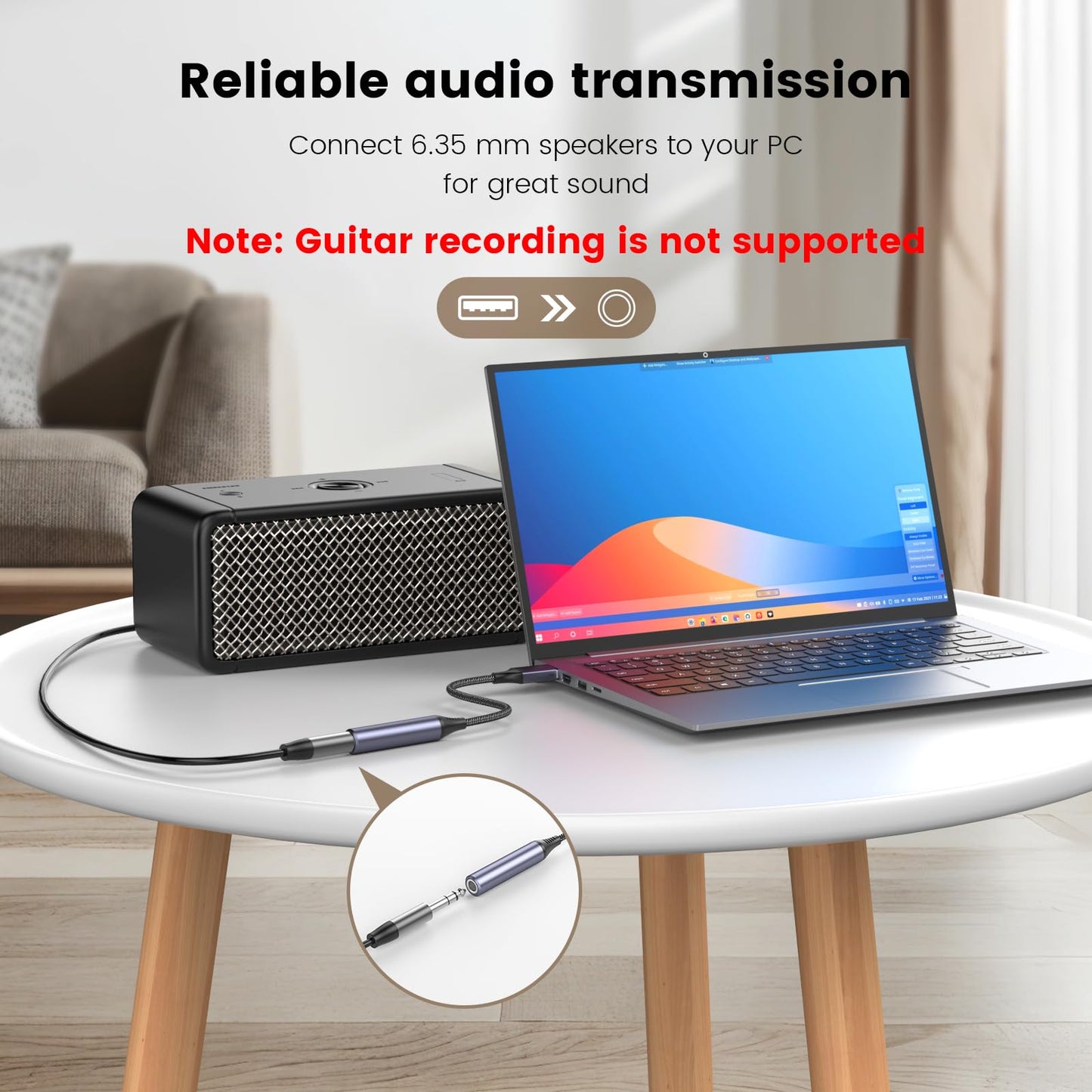 MOSWAG USB to 1/4 Jack Audio Adapter, USB to 6.35mm Female Headphone Aux Adapter with External Sound Card Compatible with Laptop, PC, Amplifier