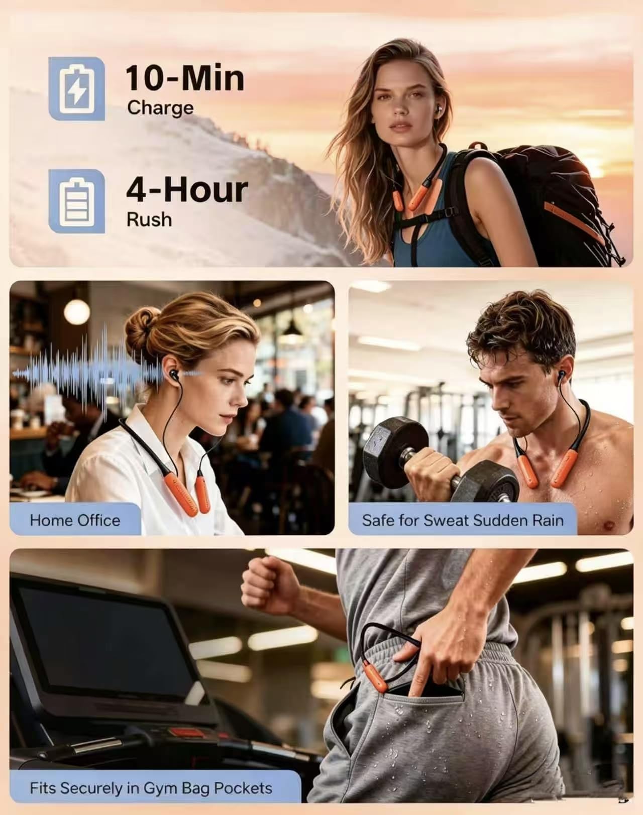 JL&MI Neckband Bluetooth Headphones, 1000H Extra Battery Life Magnetic Earbuds Noise Cancelling, 80H Playtime Running Headphones Around Neck with Mic