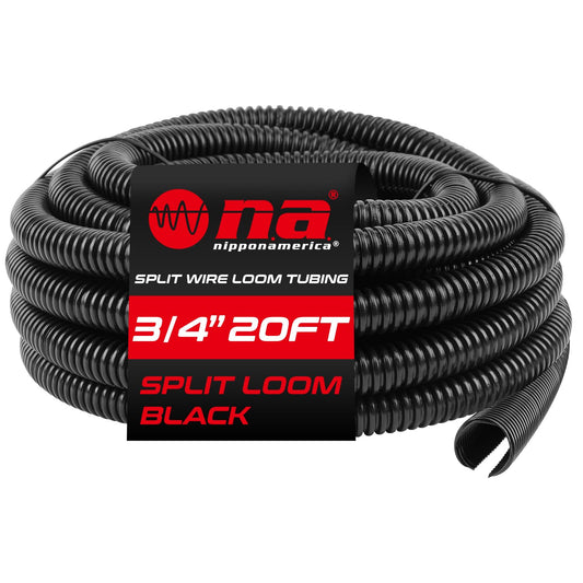 Nippon America 3/4" X 20 ft Split Wire Loom Flex-Guard Convoluted Tubing (LM-34-20), Protective Split Cable Sleeves for Automotive Home Industrial