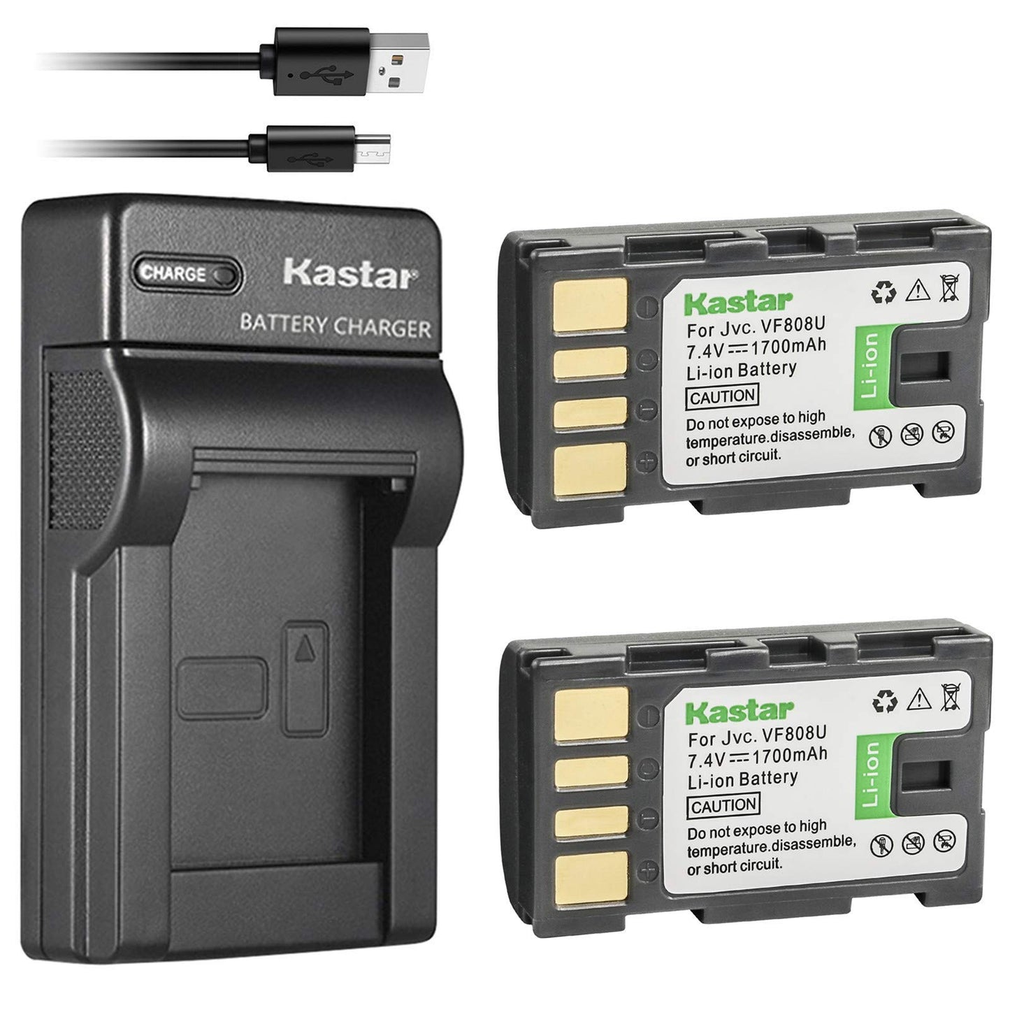 Kastar Battery (X2) & Slim USB Charger for JVC BN-VF808, BN-VF808U, BNVF808 and JVC Everio GZ-MG130 148 150 155 175 255 275 575 GZ-HD7 GR-D745 746 750