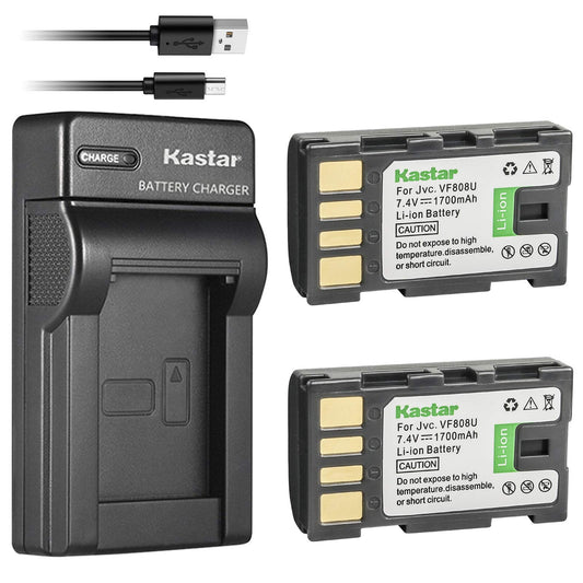 Kastar Battery (X2) & Slim USB Charger for JVC BN-VF808, BN-VF808U, BNVF808 and JVC Everio GZ-MG130 148 150 155 175 255 275 575 GZ-HD7 GR-D745 746 750